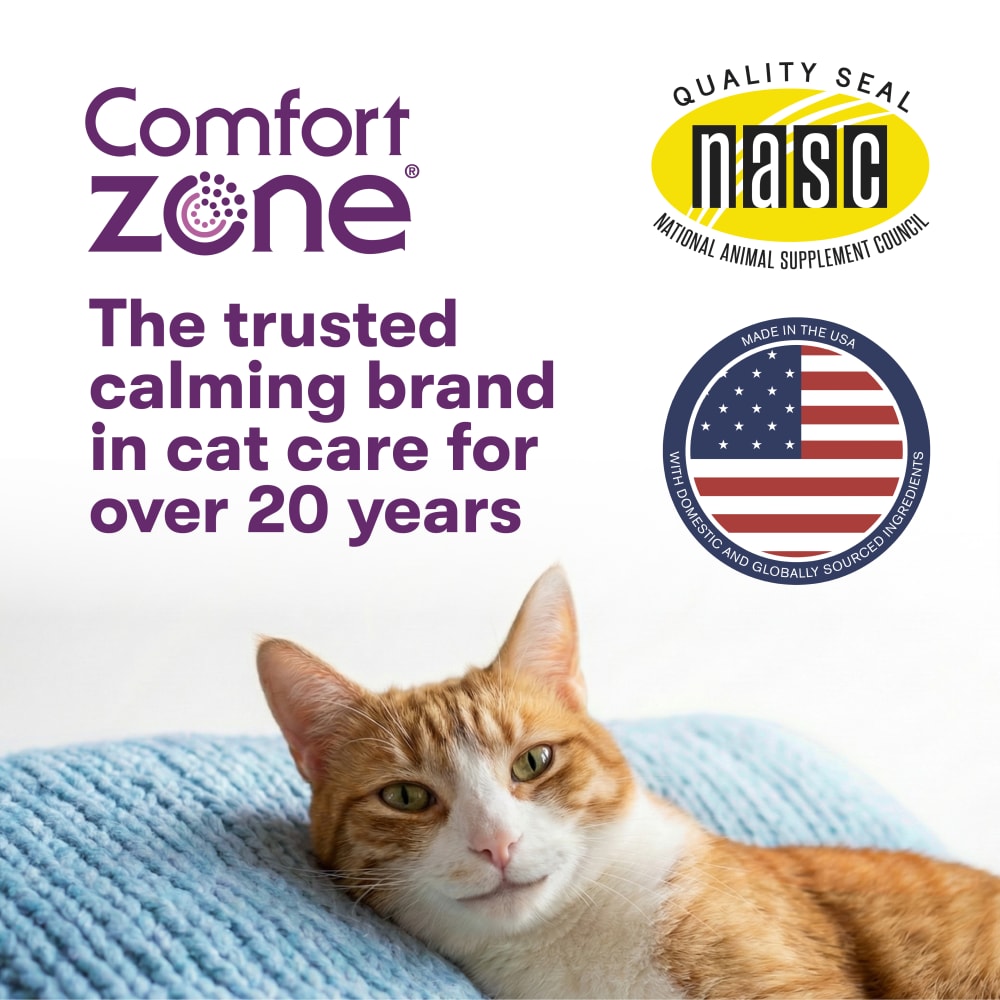 Comfort Zone brand with NASC Quality Seal, Made in USA badge highlights over 20 years of cat calming